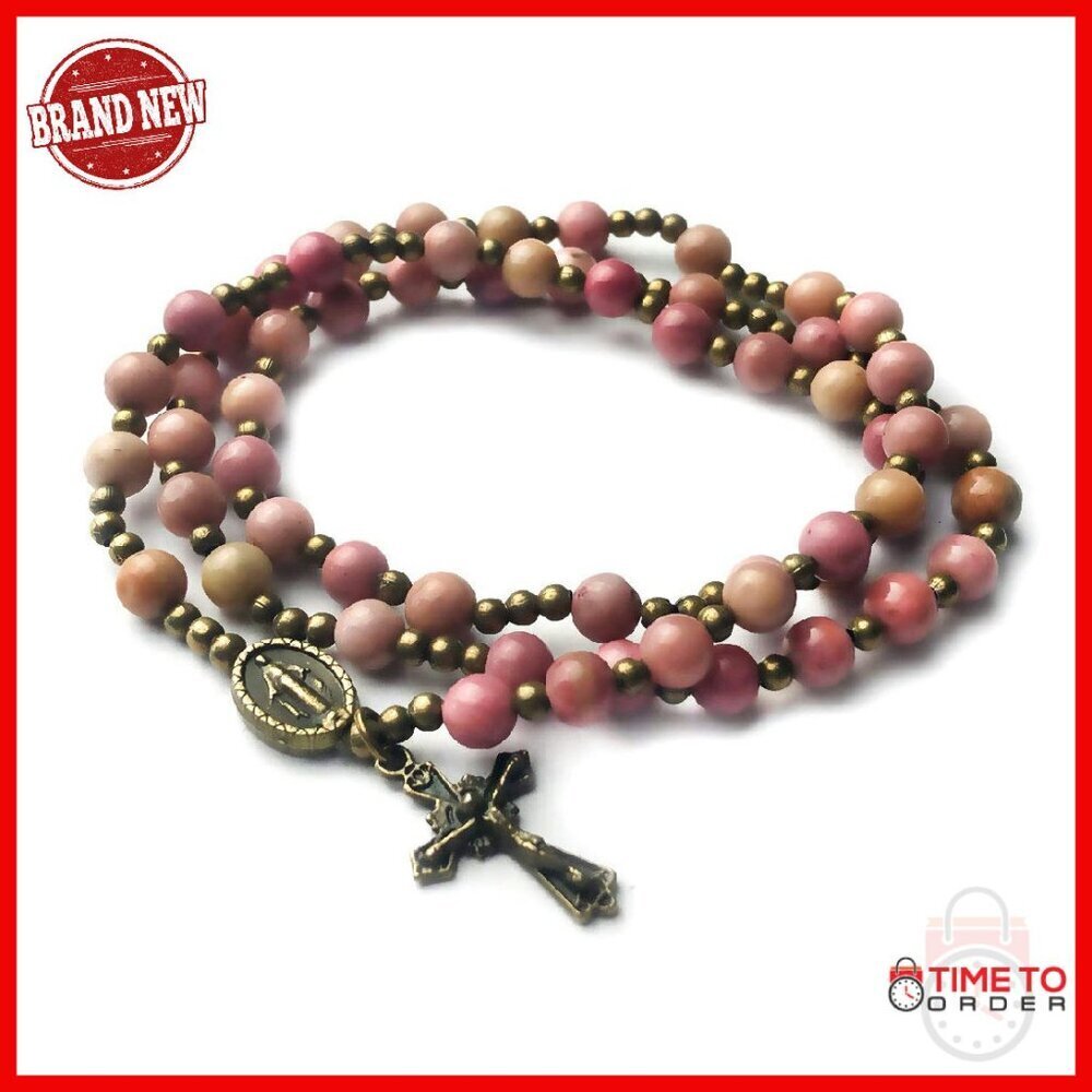 Genuine Stone Rosary Bracelet with Miraculous Medal Charm
